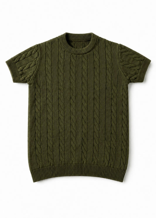 CABLE KNITTED ROUND (OLIVE )